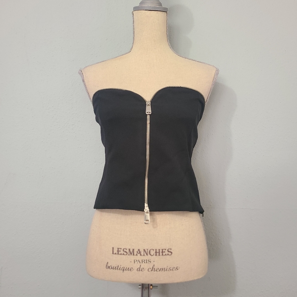 Zara Women's Black Zip Up Crop Top NWT Size‎ Med